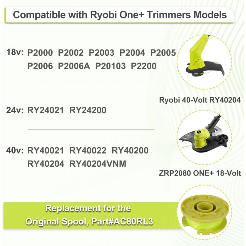 For RYOBI 6Pack For Ryobi Twisted Trimmer Line Spool For