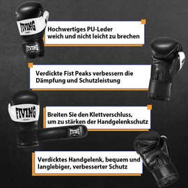 FIVING Children's Boxing Gloves, Youth Training Gloves, Boxing Bags, Taekwondo, Muay Thai, Mixed Martial Arts (Black and White, 4 oz)