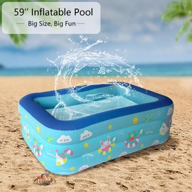 Baiao Inflatable Pool, Inflatable Swimming Pool, 59'' Blow Up Pool for Backyard, Garden, Indoor, or Summer Outdoor(Sky Blue)