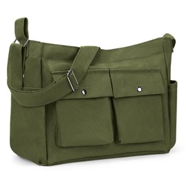 Canvas Shoulder Tote Bag: Large Capacity Women's Hobos & Shoulder Bags Casual Messenger Bag - Thick Canvas Crossbody Bag - Water Resistant Men Women Satchel Bag Handbags for School Work Travel Green