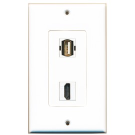 RiteAV - 1 USB-A and 1 HDMI Port Wall Plate, White