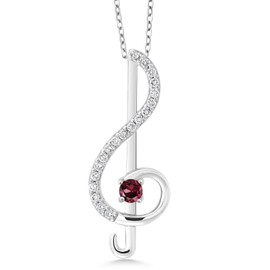 Gem Stone King Keren Hanan 925 Sterling Silver Red Rhodolite Garnet Treble Clef Pendant Necklace Music Note Jewelry Gift For Women with 18 Inch Silver Chain