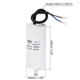 PATIKIL 45uf CBB60 Run Capacitor,AC 450V U Terminal Wires 50/60Hz Cylinder Bottom with M8 Screw for Washing Machine, Cleaning Machine Pump Motor Star