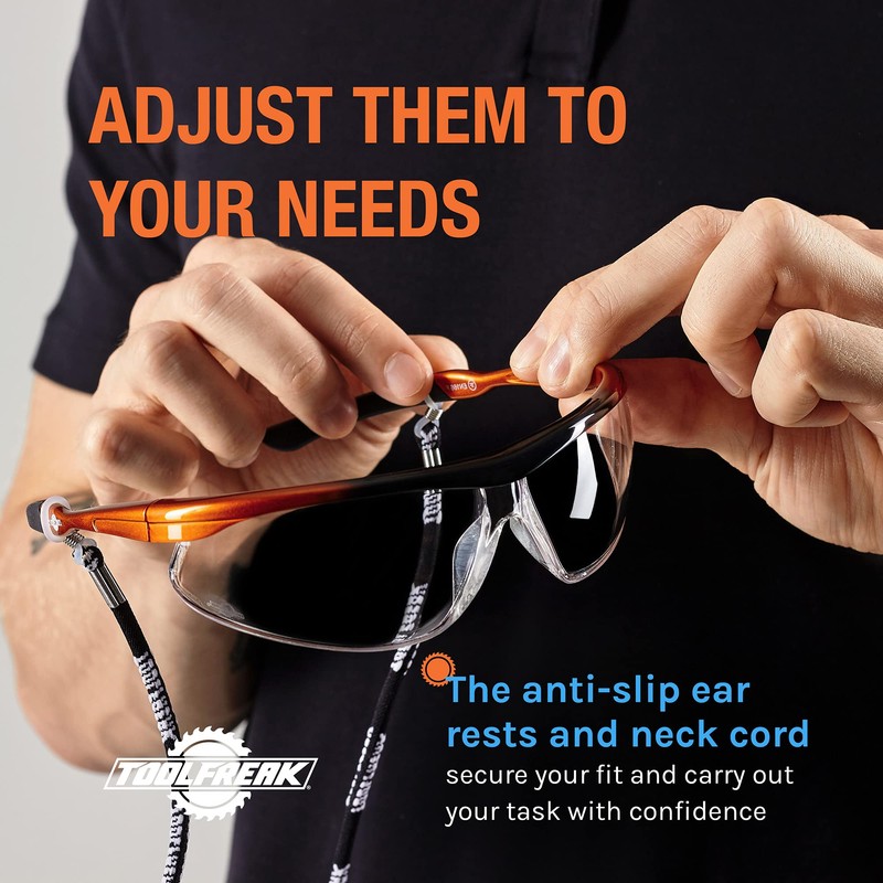 ToolFreak Dev2 Safety Glasses Clear Wraparound Lens Rated for Impact