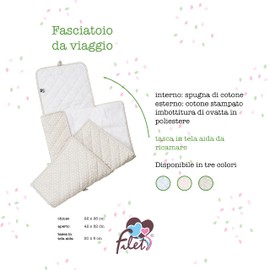 FILET - Travel Changing Table, Portable Changing Table for Swaddling, Made of Padded Cotton, with Aida Bag for Embroidery, 100% Made in Italy, Clover in Dove Grey