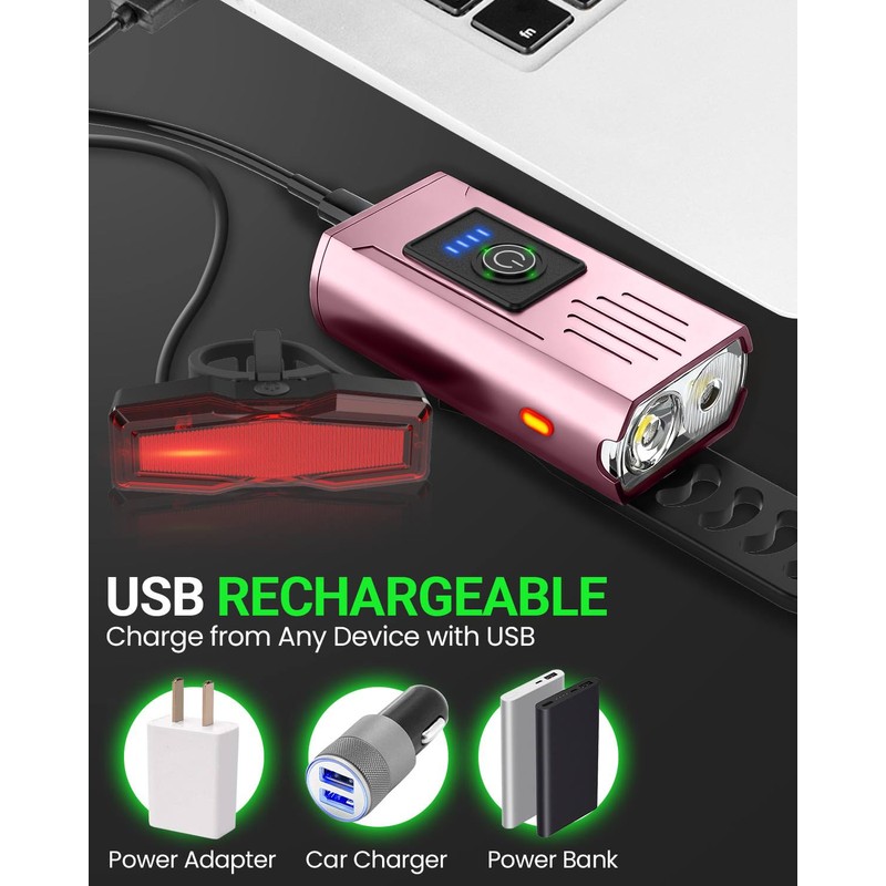 The 2025 Upgraded Front and Rear Bike Lights (Pink Version)