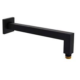Aquaiaw Shower Arm and Flange, 12 inch, Solid Brass, Soldered 90 Degree, Both Soldered 1/2 NPT Tapered Threads, Matte Black, Square Wall Shower Arm Extension, Rain Shower Head Extension Arm