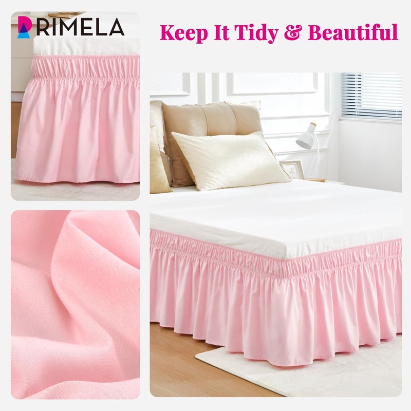 RIMELA Pink Bed Skirt Queen Size 15 Inch Drop Elastic