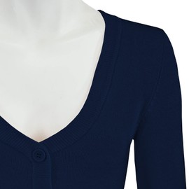 YEMAK Cárdigan bolero corto para mujer, manga 3/4, cuello en V, básico, clásico, casual, con botones, suave, suéter (S-4XL), marino, L
