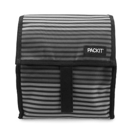 PackIt Freezable Lunch Bag with Zip Closure, Gray Stripe 8-Inch