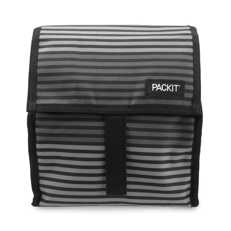 PackIt Freezable Lunch Bag with Zip Closure, Gray Stripe 8-Inch