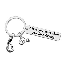 Couples Gifts Husband Keychain Daddy Keychain I Love You Gifts for Boyfriend Anniversary Valentines Christmas Birthday Gifts for Him,Men,Dad,Grandpa Fisherman Gift Couples Keyring Fish Hook Gift