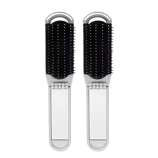 2er-Pack Mini-Kamm, Kamm mit Reisespiegel, Reisekamm für unterwegs, faltbarer Stylingkamm
