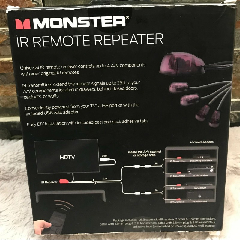 Monster IR Remote Repeater 4 Devices 25 Ft New in