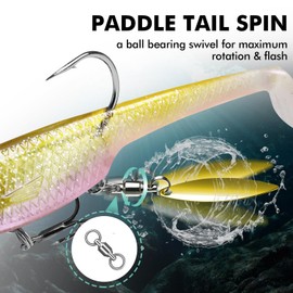 TRUSCEND Pre-Rigged Jig Head Soft Fishing Lures, Paddle Tail Swimbaits for Bass Fishing, Shad or Tadpole Lure with Spinner, Premium Fishing Bait for Saltwater Freshwater, Trout Crappie Fishing