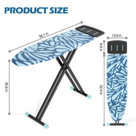 APEXCHASER Ironing Board, Full Size Iron Board, No Assembly, Height Adjustable 28-36 Inches, Reinforced Anti-Skid Legs with Iron Rest, Heat-Resistant Cover, for Home, Laundry, Dorm,13" x 43", Blue