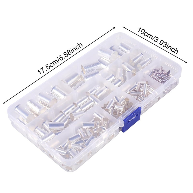 166PCS Wire Ferrules Kits Silver Plated Copper Crimp Terminal Connector