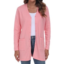 YUNDAI Women's Cardigans Open Front Lightweight Knitted Solid Color Long Cardigan for Women UK Long Sleeve Button Down Loose Sweater with Pockets