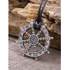 HAQUIL Buddhist Dharma Wheel of Life Dharmachakra Necklace, Faux leather