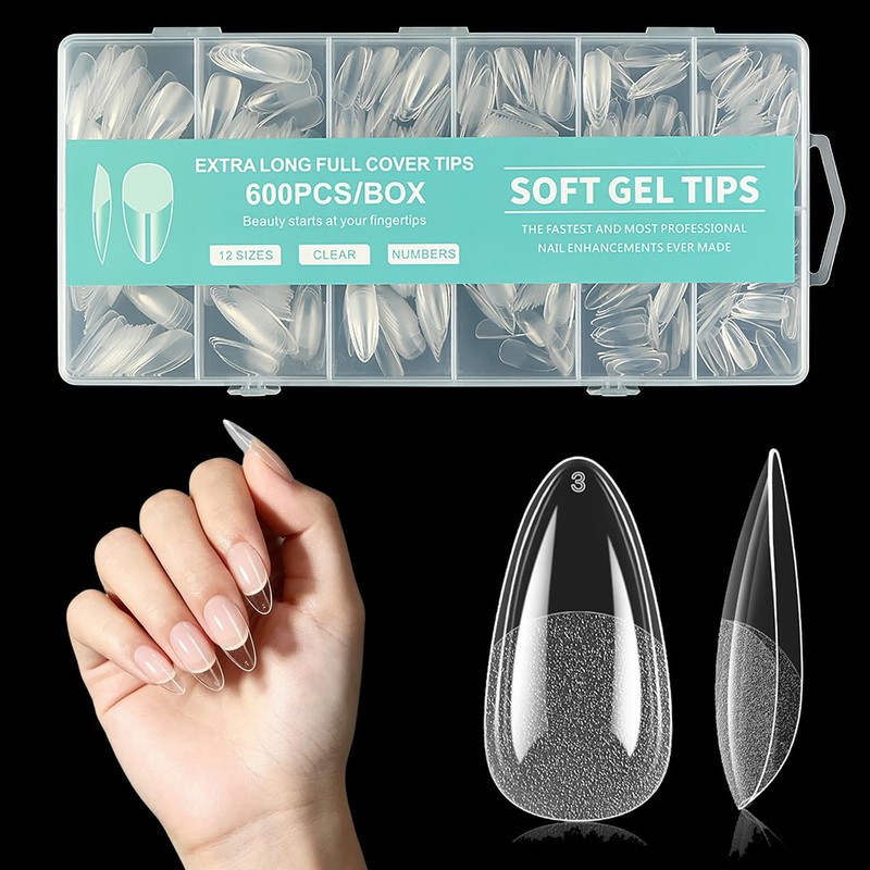 600Pzs Tips para Uñas Soft Gel, Uña Postiza Transparente Mate