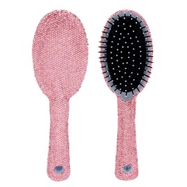 Framendino, 1 Pack Pink Metal Hair Brush Bling Compact Comb Detangle Massage Air Cushion for Women Wet Dry