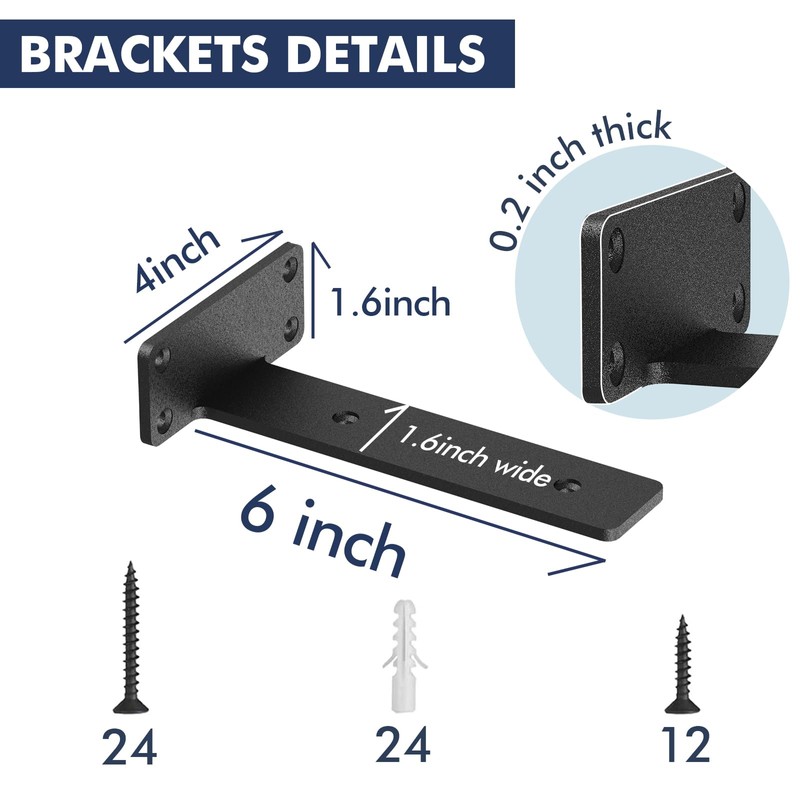 Starunder 6 Pack Floating Shelf Brackets, 6 Inch Heavy Duty