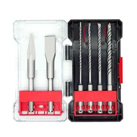 Axelord 6Pcs SDS Plus Rotary Hammer Drill Bit Set,Concrete Drill Bit Kit with Point Chisel,Flat Chisel,Cross Type Double Thread Carbide Material for Concrete,Stone,Brick,5/32 3/16 1/4 3/8"