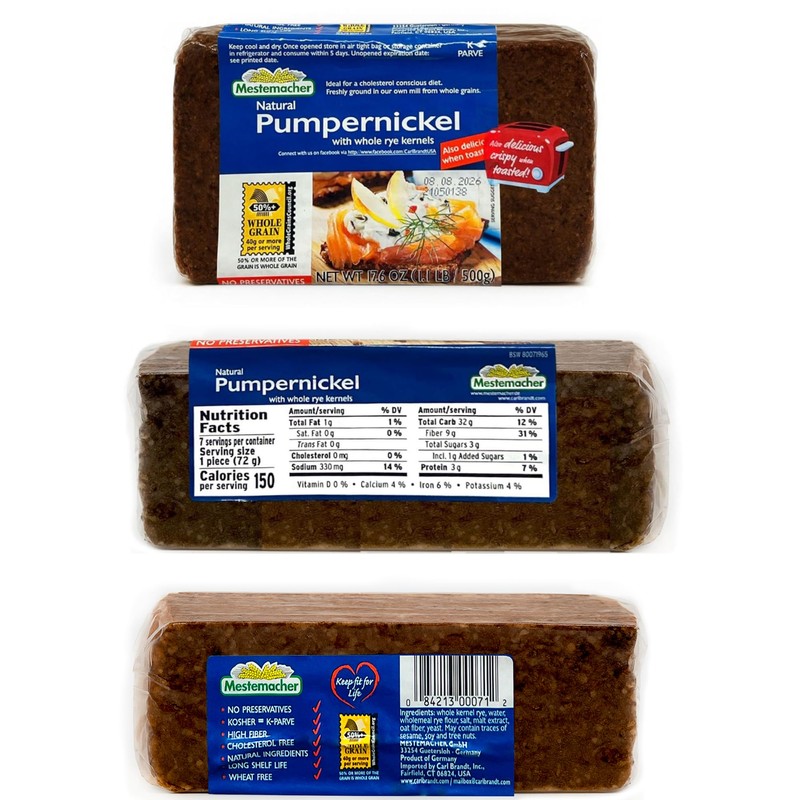 Mestemacher Natural High Fiber Bread 3 Flavor Variety Bundle: (1)