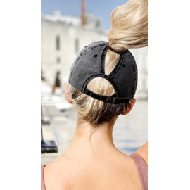 LCZTN FASHION 2 Pack Womens Vintage Washed Distressed Baseball-Cap with Ponytail Hole Sport Golf Hat (Black+Khaki)