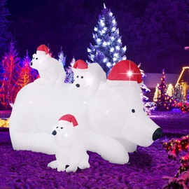 ASTEROUTDOOR 6ft Christmas Inflatable Decorations Polar Bear Family with Santa Hat Blow Up Built-in LED Outdoor Indoor Yard Lighted for Holiday Season, Quick Air Blown, 6 Feet Long