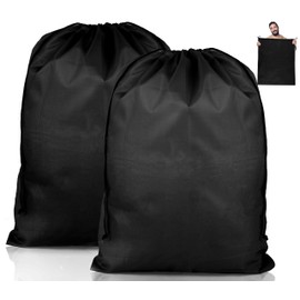 Large Laundry Bag,2 Pack Waterproof Travel Laundry Bag,Foldable Dirty Clothes Storage Bag with Drawstring Closure for Travel Bedroom Laundry room Dormitory(60x80cm Black)