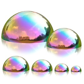 Nerien Gazing Ball, Stainless Steel Garden Mirror Globe, Polished Ornament Sphere, Hollow Floating Reflective Hemisphere, for Home Outdoor Pond Housewarming Swimming Pool Decoration, Gold, 6Pcs Mix