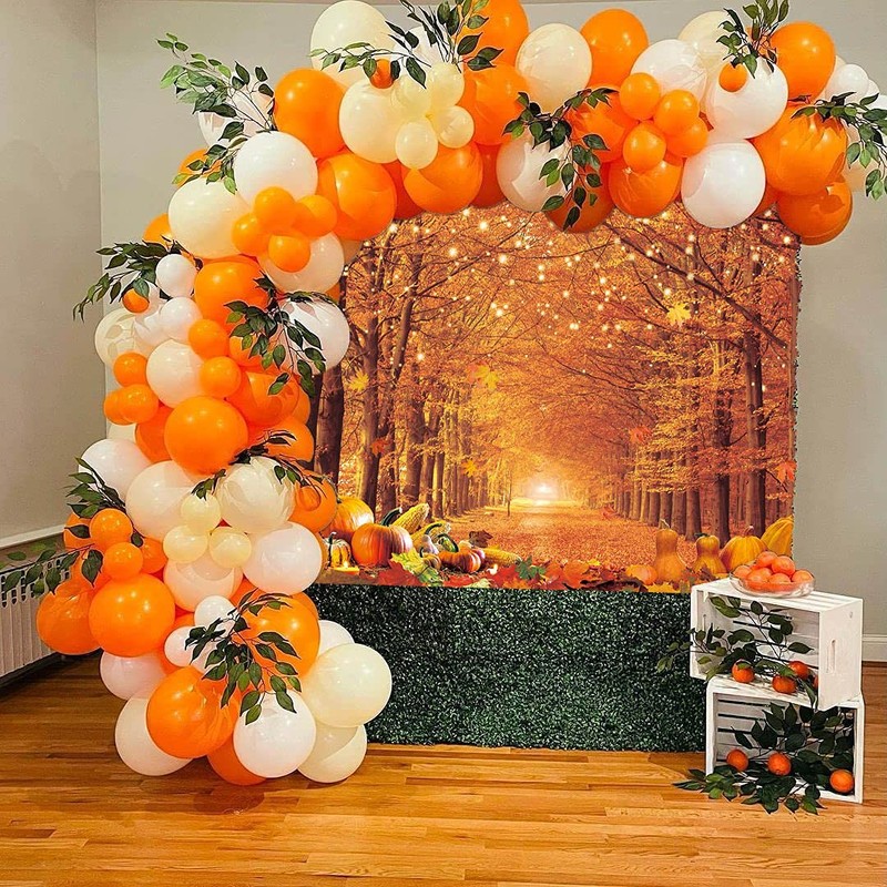 WR Autumn Maple Forest Backdrop Fall Harvest Maple Leaves Pumpkin