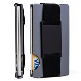 Minimalist Wallet for Men,Slim RFID Blocking Wallet,Durable Expandable Compact Plate, Matel Credit Card Holder,Cash Strap/Money Clip (Matte Grey)