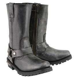 Milwaukee Leather Men's Distressed Gray Leather 11-inch Classic Harness Square Toe Motorcycle Boots MBM9006-10.5