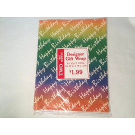 NOS 1980's Vintage Rainbow  Happy Birthday Gift Wrap Paper