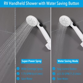RV Shower Head with Hose and On Off Switch (Trickle), Water Saving High Pressure Shower Head with Hose Guide Ring, Shower Holder for RV, Camper, Van, Travel Trailer, Motorhome, Boat, White