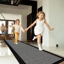 Ileading Runner Rug for Hallways 2.6'x12' Heavy-Duty Durable Entryway Floor Mat with Non Slip Rubber Backing Low-Pile High Traffic Carpet Machine Washable Accent Rug for Kitchen Helloween(Black&White)