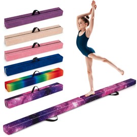 Giantex 8FT Balance Beam, Folding Gymnastics Beam w/Carry Handles, Non Slip Rubber Base for Kids, Floor Gymnastics Beam for Training, Practice & Professional Home Exercise (Magic Star-Purple)