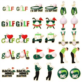 30PCS Golf Charms for Jewelry Making, Golf Bracelet Necklace Earrings Making Charms Bulk, Enamel golf Bag Cart Club Tee Putting Green Pendant Charm for DIY Crafts Golf Accessories Jewelry Gifts