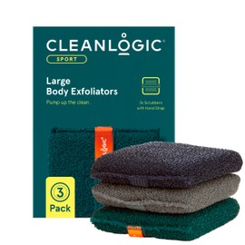 Cleanlogic Sport Exfoliating Body Scrubber, Large Exfoliator Tool for Athletes, Daily Skincare Routine for Smooth Clean Skin, Assorted Colors, 3 Count Value Pack