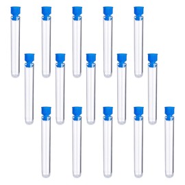 TVETE Test Tube, Plastic Test Tube, Plastic Unbreakable Test Tube, Lid Included, Set of 15, 0.6 x 3.9 inches (15 x 100 mm), Clear & Thin Test Tube, Vase, Mini, Plastic Test Tube, Plastic, Experiment