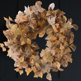 Egolot Fall Maple Leaves Wreath for Front Door, Autumn Natural Looking Sunset Yellow Maple Wreath for Indoor Outdoor, Rustic Farmhouse Fall Thanksgiving Door Decor
