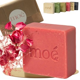 Moè Rose Natural Soap Moisturising Soothing with Delicate Rose Fragrance - Ideal for Women with Dry, Sensitive & Mature Skin - Vegan without Additives Approx. 115 g Solid Shower Gel