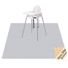 WOMUMON Under Highchair Splash Mat for Arts Crafts Washable Weaning Mat Waterproof Non-Slip Floor Protector Dirt Trapper Mat Animal Spill Mat 51" Chevron Grey