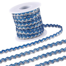 GORGECRAFT 15 m x 5 mm Rick Rack Trim Two-Tone Wavy Ribbon Glittering Bendable Fringe Trim Blue Splitter Metallic Wire Mesh Wave Edge Lace Woven Webbing Fringe for DIY Crafts