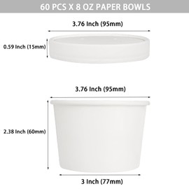 UEJYWUY 60 Pack 8 Oz Paper Soup Cups with Lids, Disposable Soup Bowls Bulk Paper Ice Cream Containers, White Paper Food Containers for Soups, Desserts, Snacks, Salads, Hot And Cold Foods