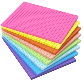 EOOUT 8 Pack Lined Sticky Notes 4x6 Inches, Bright Ruled Self-Stick Pads, Colorful Super Sticking Power Memo Pads, Strong Adhesive Notes for Home, Office, School, Meeting, 45 Sheets/pad