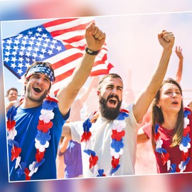 Crowye 200 Pcs 4th of July Patriotic Flower Leis USA Red White and Blue Leis Necklaces Memorial Day Patriotic Decorations Bulk for Independence Day Party Favor Decoration Accessories