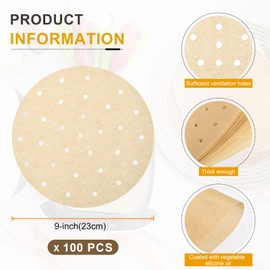 HARFINGTON 100pcs Air Fryer Liners 9 Inch Round Bamboo Steamer Liners with Holes Non-Stick Perforated Parchment Paper Sheets Disposable Steamer Paper for Air Fryers Steaming Basket, Brown